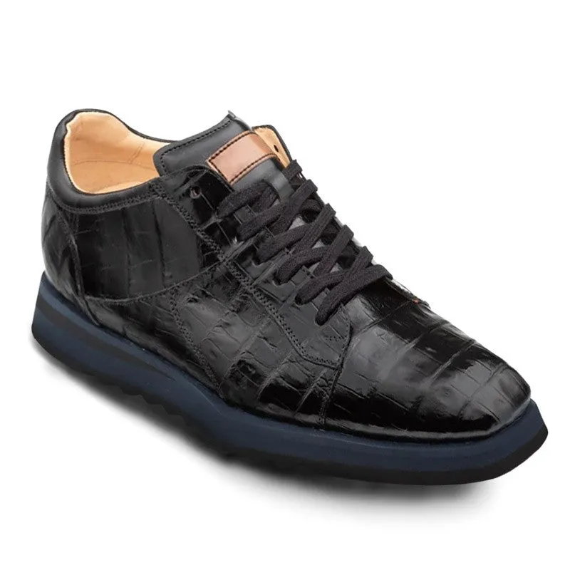 7 CM/2.76 Inches CMR CHAMARIPA Men's Height Increasing Sneakers - Black Exotic Crocodile Asymmetric Design