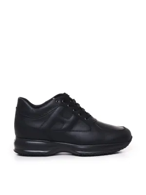 Black Leather Sneakers with Padded H