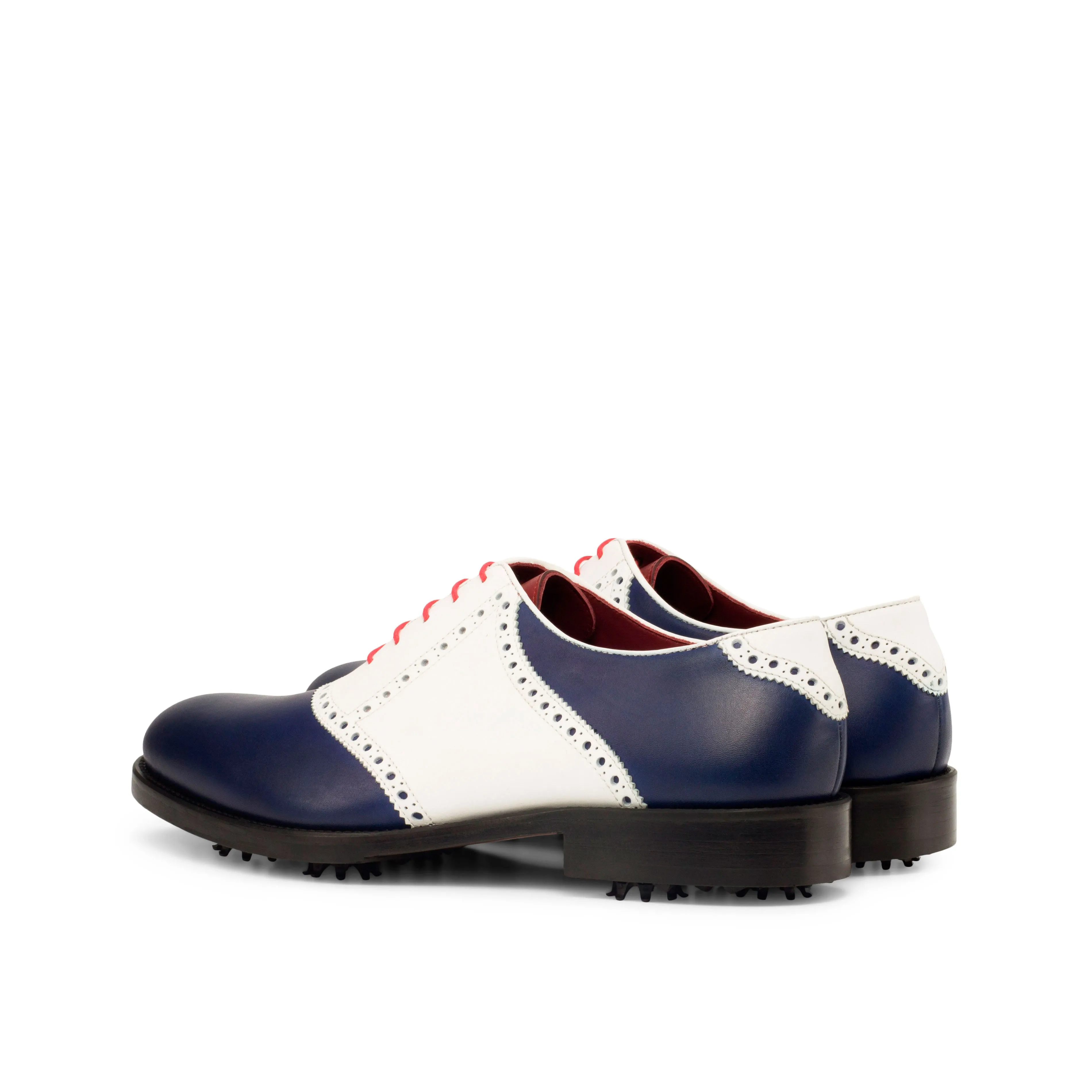 Blue & White Calf Leather Saddle Golf Shoes