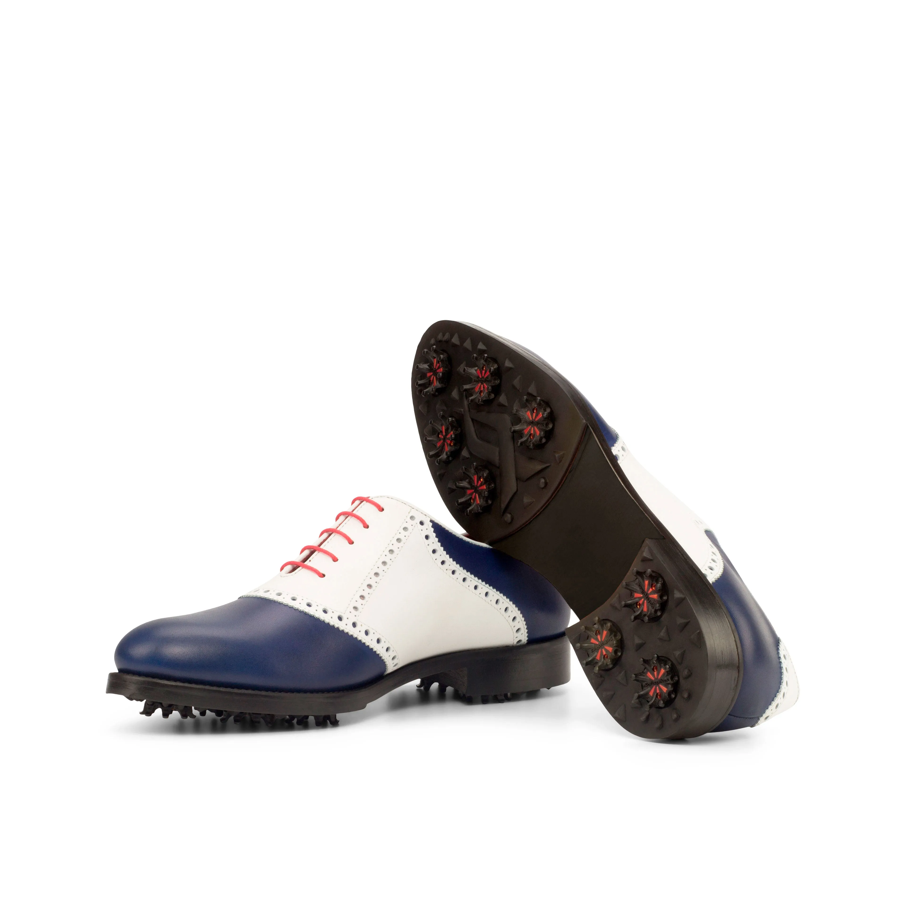 Blue & White Calf Leather Saddle Golf Shoes