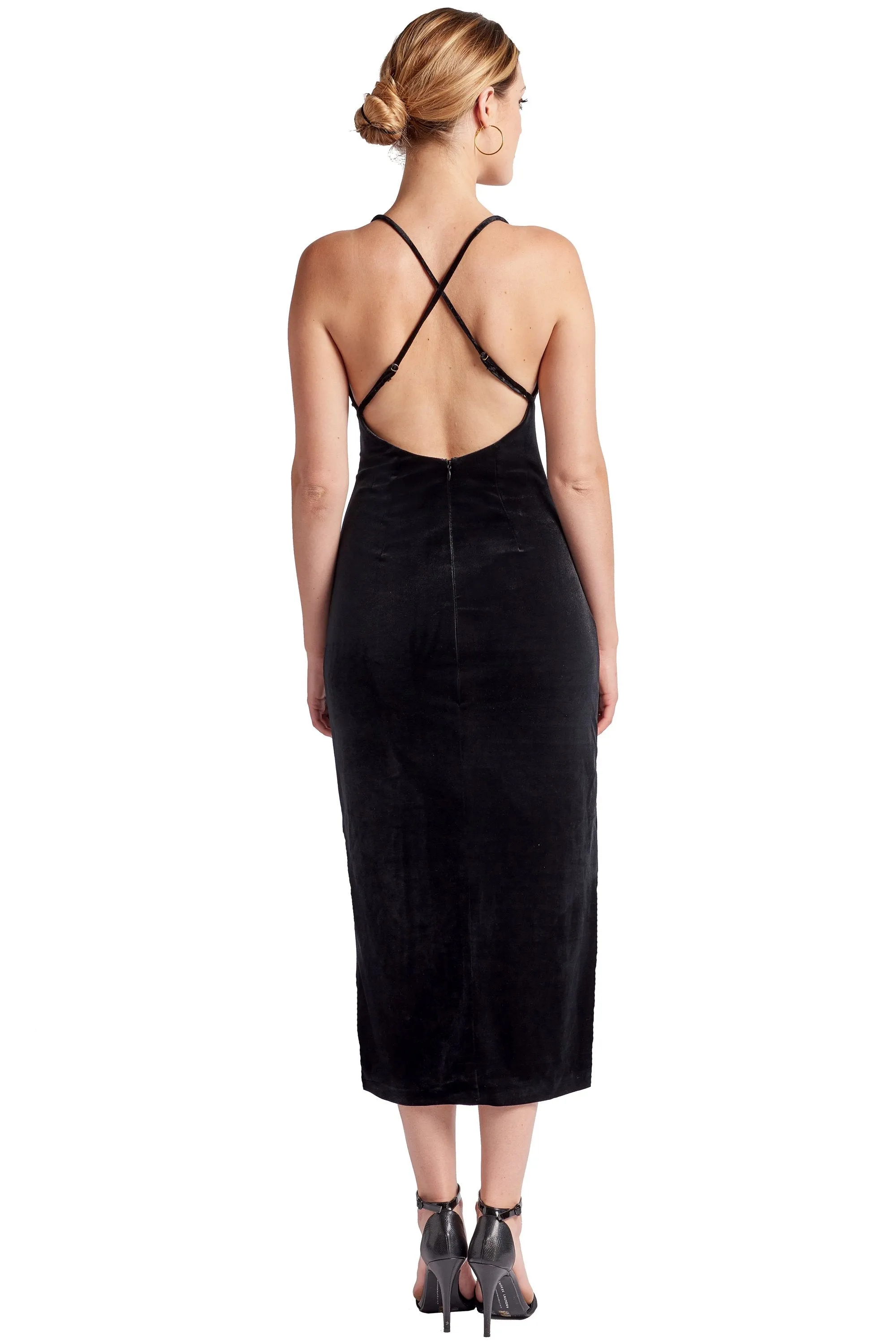 Elle Dress - Velvet slip dress with scooped back and thigh high slit