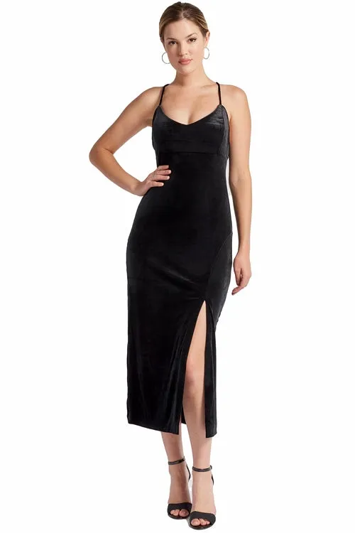 Elle Dress - Velvet slip dress with scooped back and thigh high slit