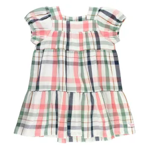 Kendall Plaid Puff Short Sleeve Tiered Dress