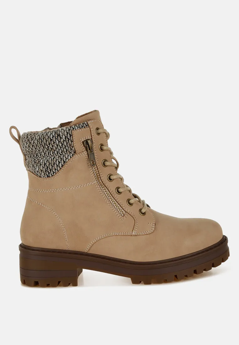 Mahisha Knitted Collar Zip-Up Hiker Boots